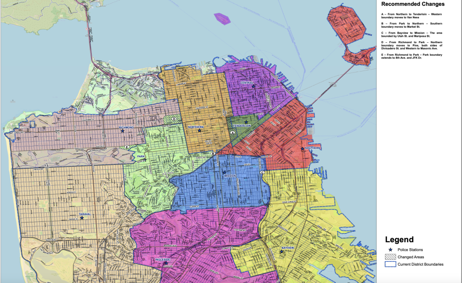 The second map proposes only four small changes. Image obtained from SFPD's portal.